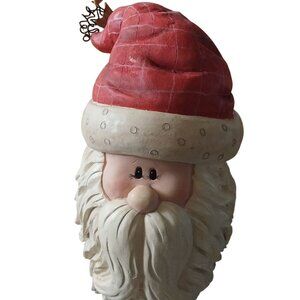 Handcrafted Workbench Santa Figurine With Red Plaid Hat & Star Accents